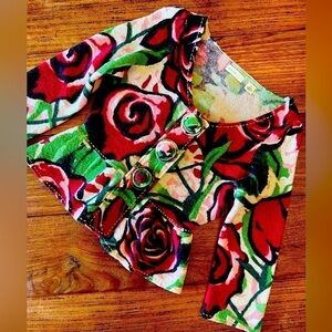 Vintage Anthropologie Sleeping on Snow Wool Floral Snap Jacket with Ruffle/MED